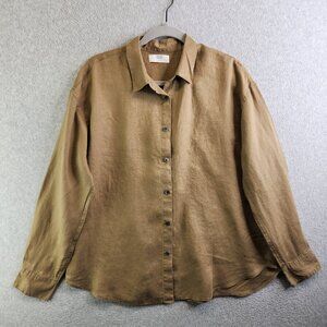 Uniqlo Top Womens M Neutral Beige Linen Button Up Loose Fit Lagenlook Capsule